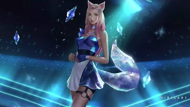 tail, games, league of legends, lol, ears, anime girls, anime, ahri, k-da all out, arts Live Wallpaper