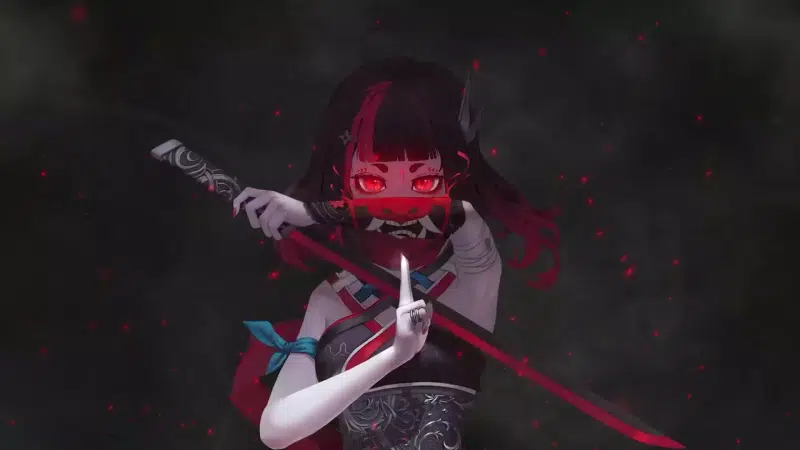 arts, black background, anime, anime girls, samurai, katana, mask they Live Wallpaper