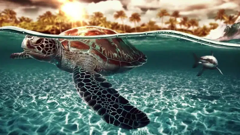 sea, arts, island, turtle, shark, animals Live Wallpaper
