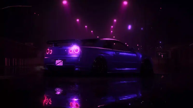 nissan, cities, auto - moto, night, nissan skyline r34, neon Live Wallpaper
