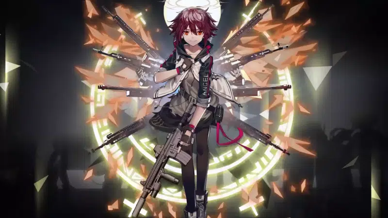 arknights, anime girls, anime, arts, exusiai, halo, tights, weapon Live Wallpaper