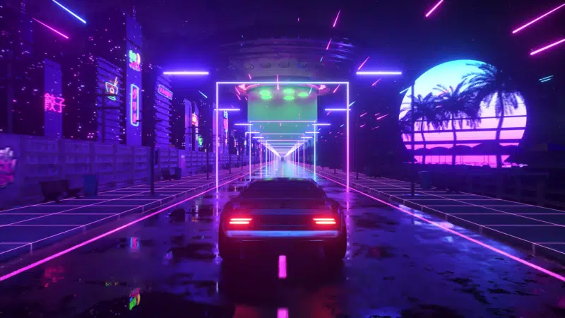 neon city, alien ship, auto - moto, flying saucer, retro, neon, ufo, cities Live Wallpaper