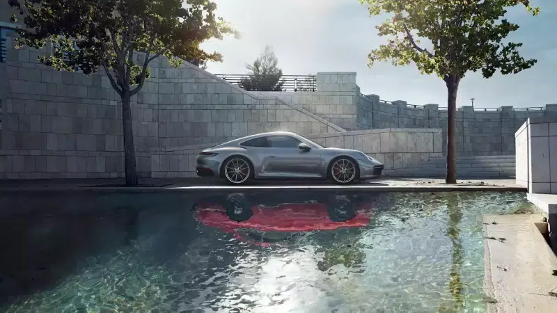 porsche, auto - moto, water, swimming pool, reflection Live Wallpaper
