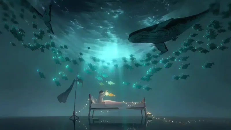 anime, whale, sea, anglerfish, arts, garlands, fish Live Wallpaper