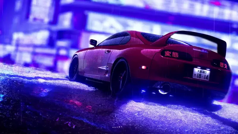 night, cities, toyota, reflection, hieroglyphs, rain, the city at night, auto - moto Live Wallpaper