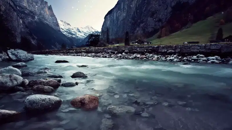 landscapes - nature, winter, mountains, river, snow Live Wallpaper