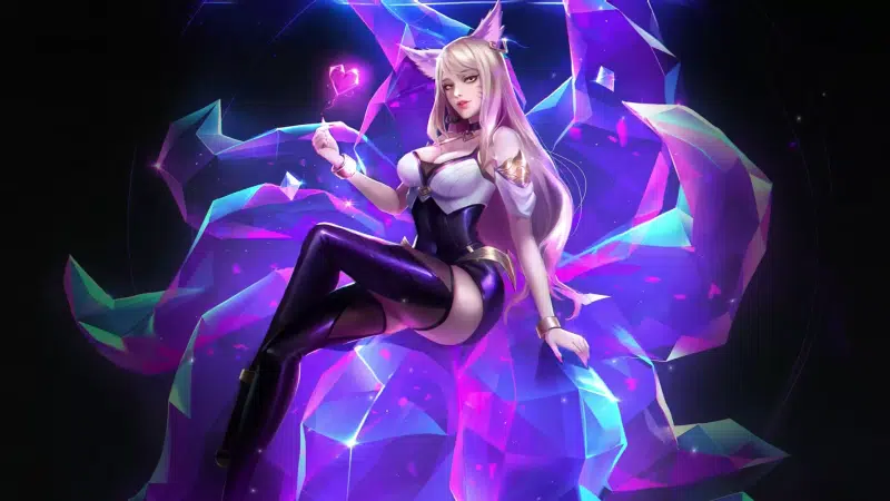 k-yes, league of legends, lol, anime, ears, tail, stockings, anime girls, arts, nine - tailed fox, the fox girl, games, ahri Live Wallpaper