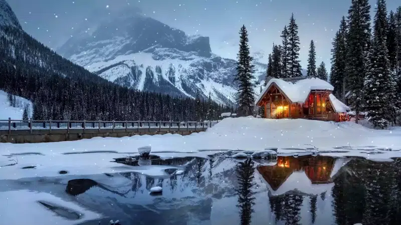 forest, winter, river, mountains, snow, lake house, landscapes - nature, house Live Wallpaper