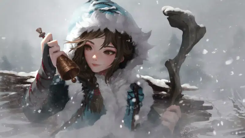 arts, snow, winter, snowstorm, anime girls, anime, blizzard, bell Live Wallpaper