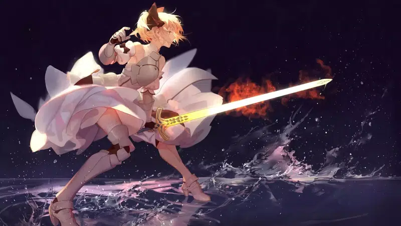 water, dress, armor, games, fate, sword, armor, anime girls, fate-grand order, saber, arts, anime, saber lily Live Wallpaper