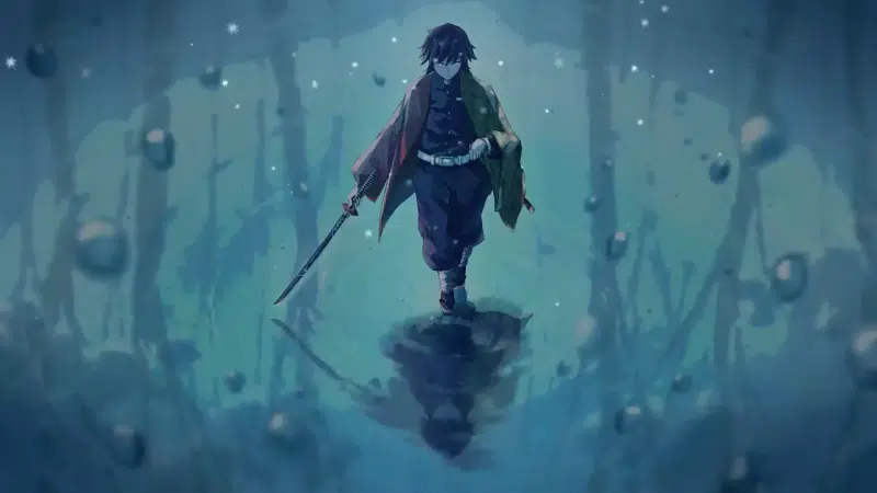 katana, giu tomioka, water, arts, demon slayer, snow, anime, reflection Live Wallpaper
