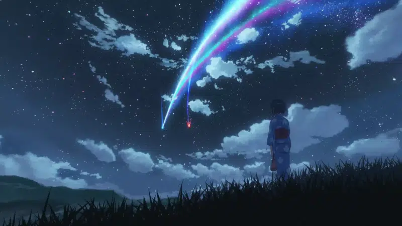 sky, comet, anime girls, arts, your name, comet tiamat, anime, mitsuha miyamizu, night, starry sky Live Wallpaper