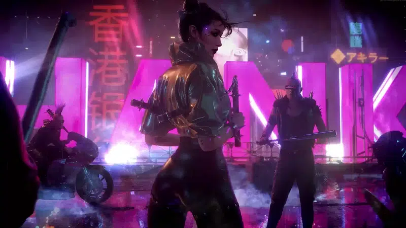 cities, baseball bat, rain, games, bike, cyberpunk, night, nunchucks, auto - moto, girls, neon, bandits, the city at night, arts Live Wallpaper
