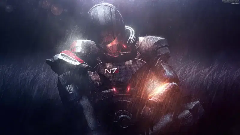 mass effect, night, armor, arts, rain, shepard, games Live Wallpaper