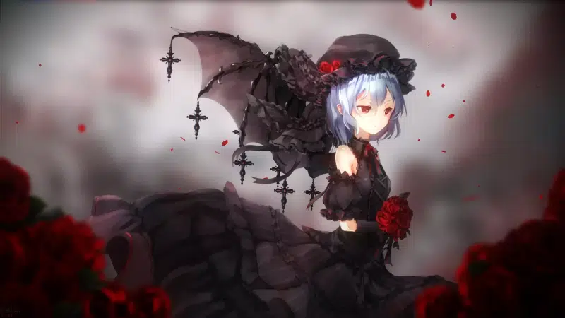 beautiful girl, anime, dreams of summer days, dress, anime girls, arts, wings, nice girl, roses, remilia scarlet, a summer days dream, flowers Live Wallpaper