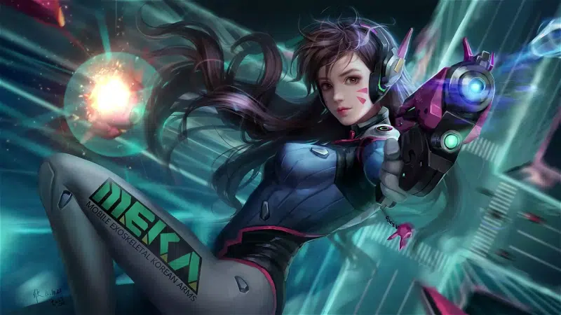 anime girls, weapon, a fall, d.va, cities, games, soaring, arts, overwatch, flying, weightlessness, diva, anime Live Wallpaper