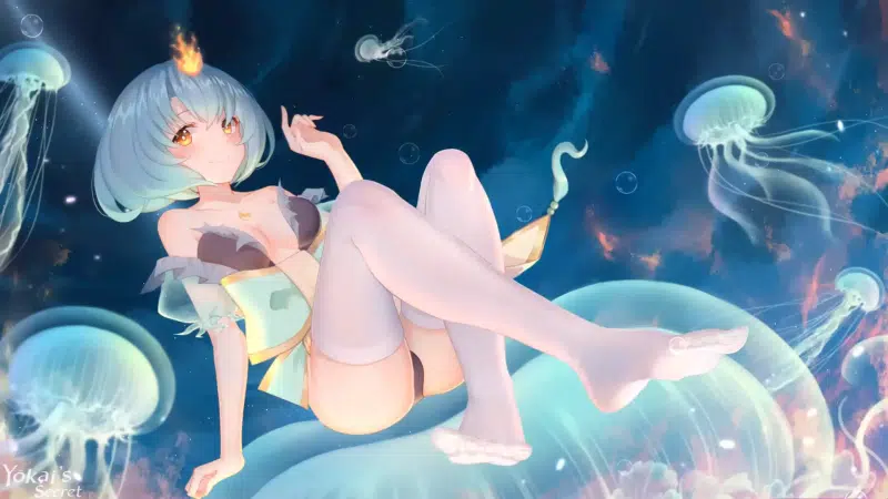 stockings, nice girl, the jellyfish girl, the secret of the yokai, anime girls, games, arts, yokais secret, jellyfish, kuragenohinotama, anime, beautiful Live Wallpaper