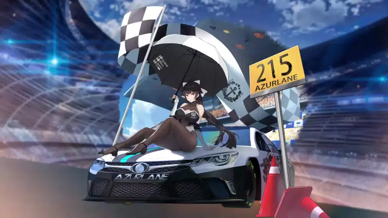 race track, big breasts, games, anime, races, anime girls, grid-girl, the azure way, auto - moto, takao, azur lane, tights, stands, arts, umbrella Live Wallpaper