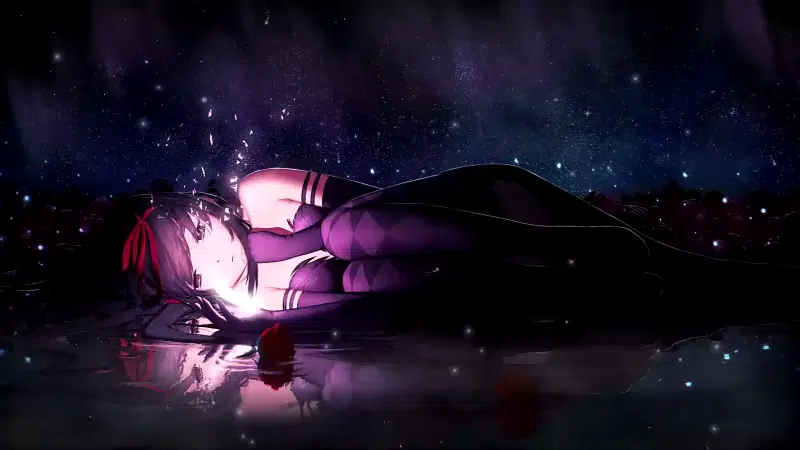 the sorceress girl madoka magic, anime girls, stars, homura akemi, nice girl, arts, anime, starry sky, flowers, comet Live Wallpaper