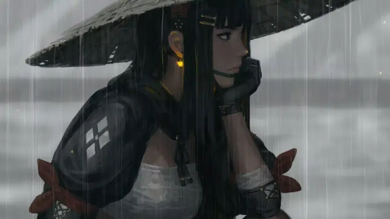 anime girls, night, samurai, day, rain, anime, arts, guweiz Live Wallpaper
