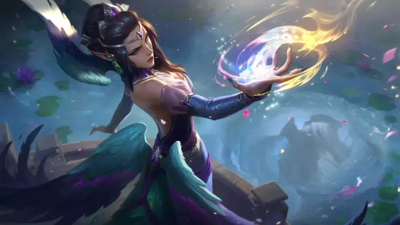 water lilies, wings, flowers, games, league of legends, lol, lake, anime girls, anime, arts, morgana, the lotus Live Wallpaper