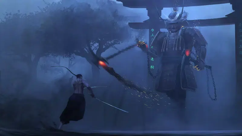 armor, night, torii, kusarigama, samurai, katana, arts Live Wallpaper
