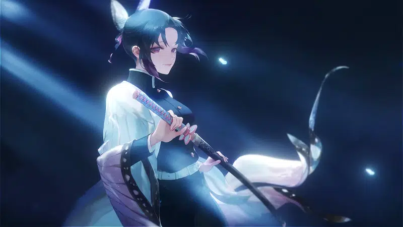 sword, butterflies, smile, anime, demon slayer, shinobu kochou, the blade, anime girls, arts, katana Live Wallpaper