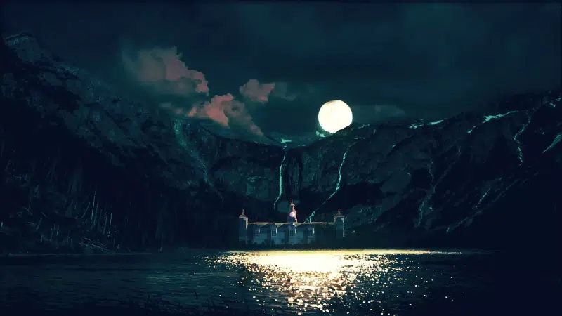 moon, landscapes - nature, night, mountains, full moon, river, night by the river Live Wallpaper