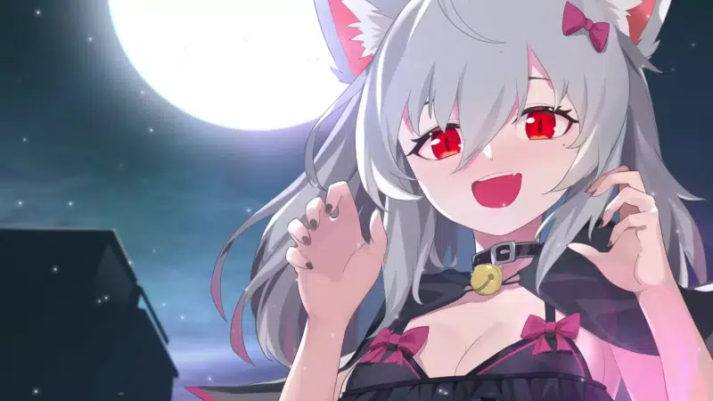 ears, night, arts, anime, anime girls, moon, cat girl, neko, bell, full moon Live Wallpaper