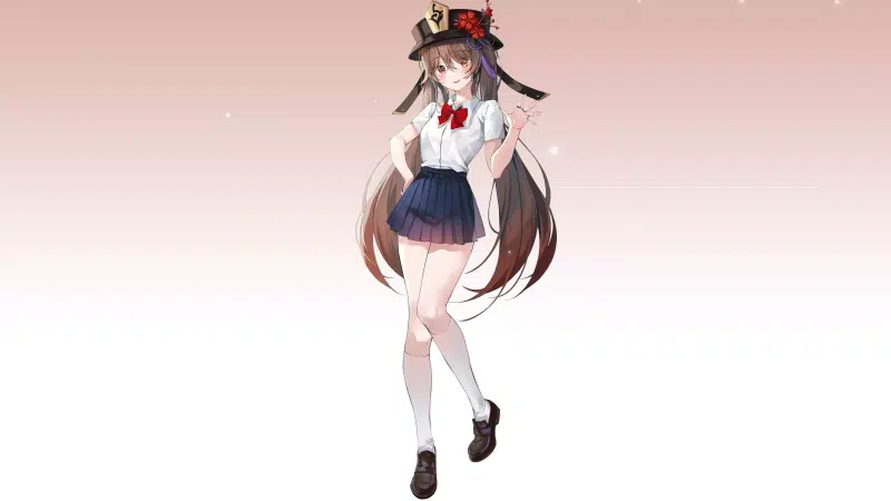 genshin impact, hu tao, nice girl, anime, anime girls, school uniform, beautiful girl, skirt, arts, games Live Wallpaper