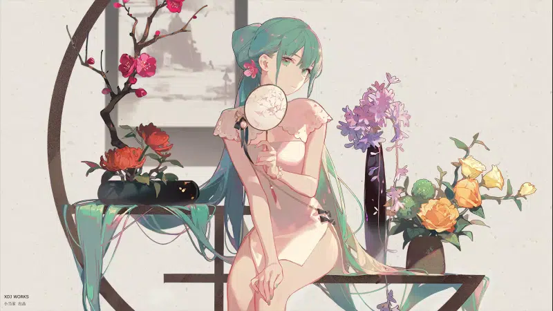 arts, virtual singer, anime girls, anime, flowers, miku hatsune Live Wallpaper
