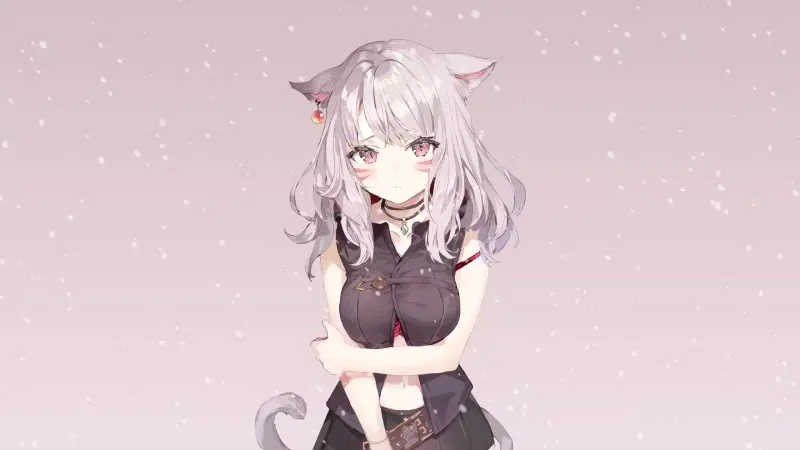 anime girls, big breasts, ears, anime, snow, cat girl, tail, arts, neko Live Wallpaper