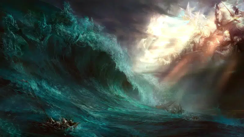 a boat, arts, knight, naval troops, pegasus, sea, heavenly troops, war, sword, ship Live Wallpaper