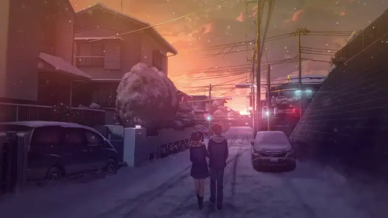 cities, snow, street, anime, arts, winter, walk Live Wallpaper