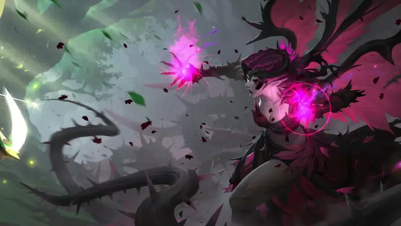 morgana, arts, petals, league of legends, lol, fallen, wings, anime, anime girls, thorn thorn, forest, games Live Wallpaper