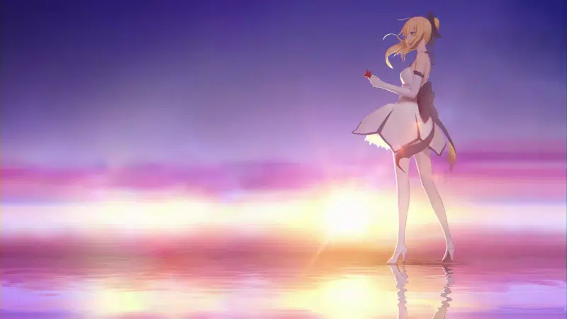 arts, games, anime girls, fate, petals, saber lily, anime, fate-grand order, sunset, sea, saber Live Wallpaper