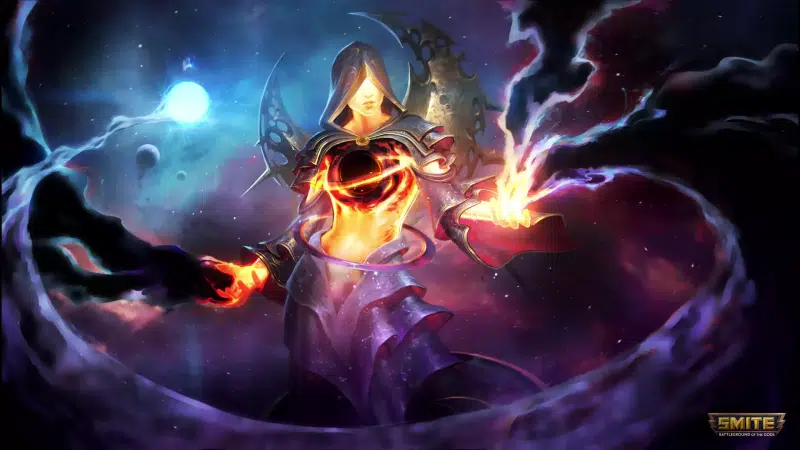 galaxy, anime, anime girls, arts, nox, galaxy shaper, goddess of night, smite, games Live Wallpaper