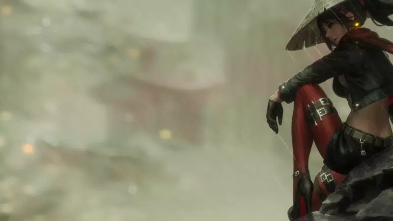 anime girls, anime, guweiz, arts, red scarf, rain Live Wallpaper