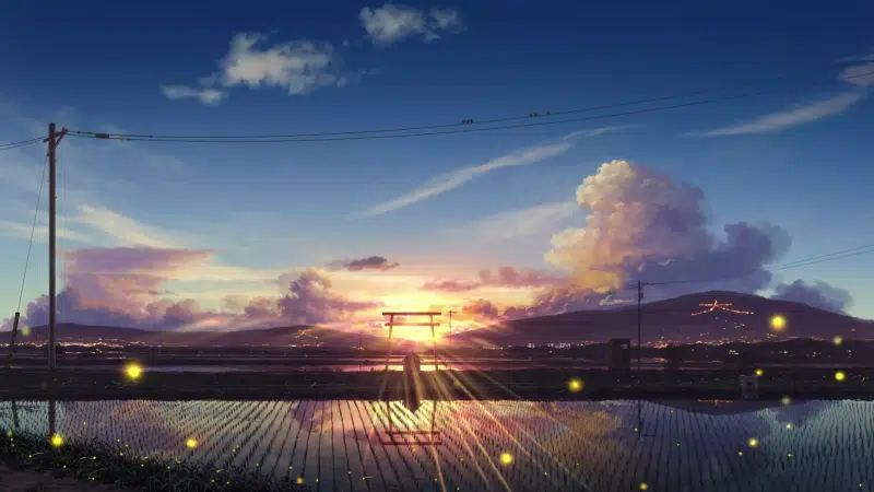 sunset, mountains, landscapes - nature, sky, arts, japan, river, torii Live Wallpaper
