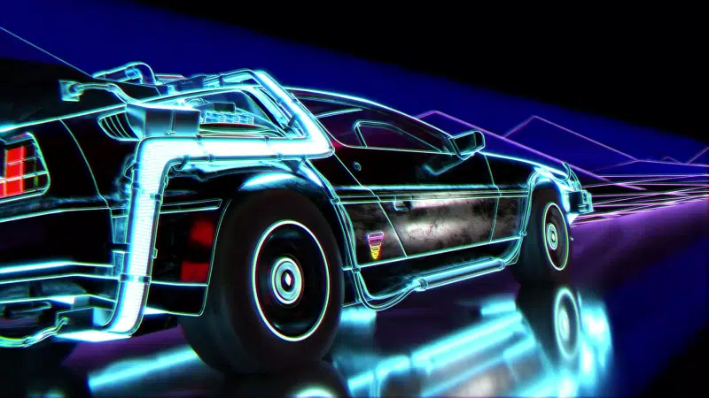 glowing, 88mph, with backlight, car, sportive, the car, neon, hyperspeed, blue, animated, lines, retro, auto - moto, bright, wheelbarrow, racing Live Wallpaper