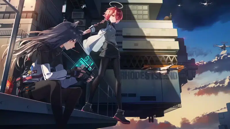 exusiai, skirt, arknights, ears, anime girls, tights, arts, games, anime, texas, drone, halo Live Wallpaper