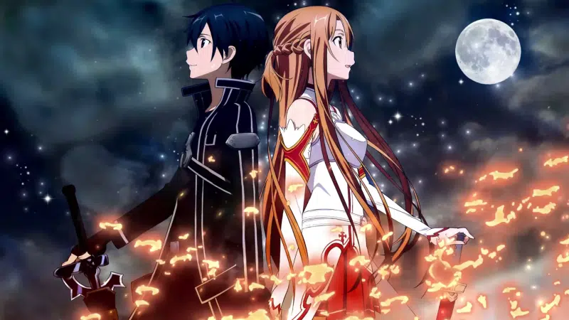 masters of the sword online, moon, anime, cao, arts, night, kazuto kirigaya, sword, asuna yuuki Live Wallpaper