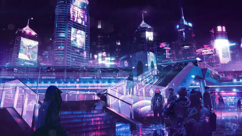 cities, weapon, police, night, neon, neon city, the city at night, cyberpunk, arts Live Wallpaper