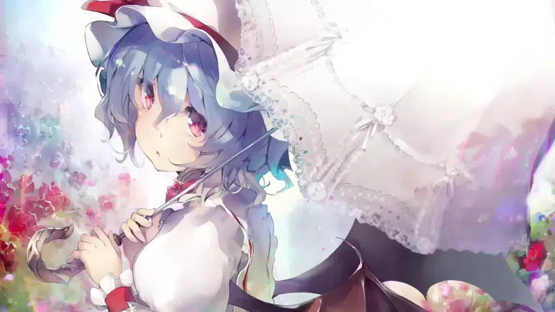 flowers, anime, arts, wings, anime girls, umbrella, petals, remilia scarlet, a summer days dream Live Wallpaper