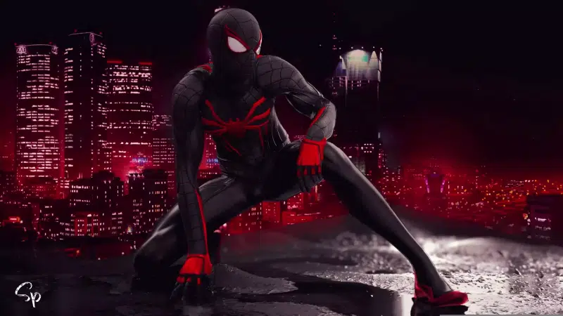 roof, spider-man: across the universes, night, the city at night, cartoons, arts, spider-man, miles morales, cities Live Wallpaper