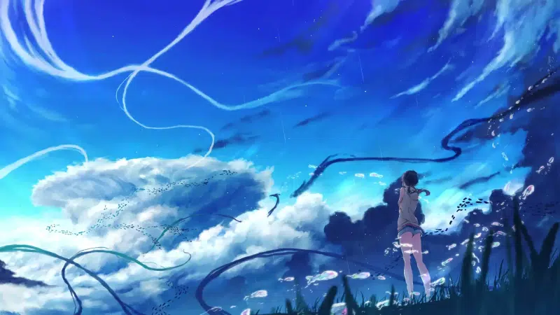 anime girls, weathering with you, sky, hina amano, rain, the weather child, anime, arts Live Wallpaper