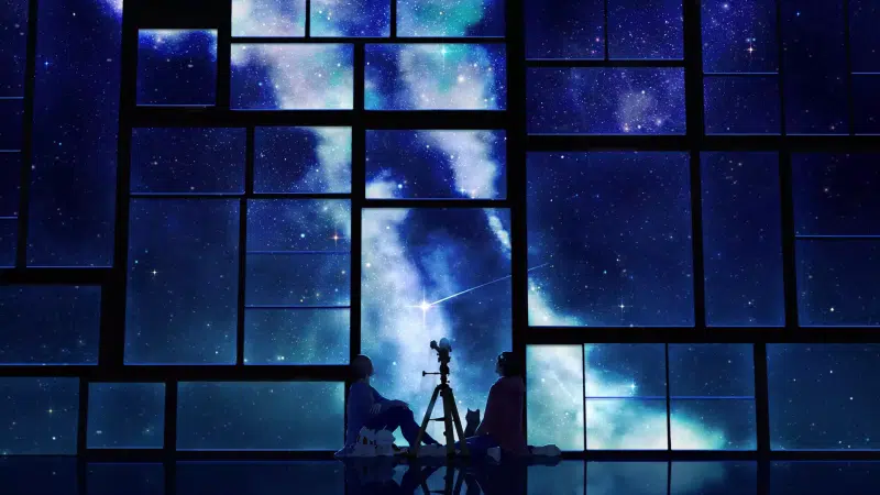 anime, stars, starry sky, astronomer, comet, arts, space Live Wallpaper