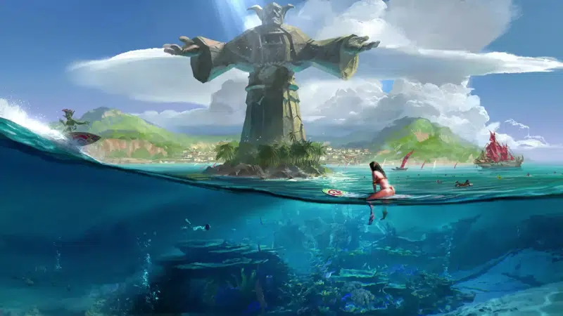 ship, water, sea, beach, goblin, arts, statue, island, floating in the water, landscapes - nature Live Wallpaper