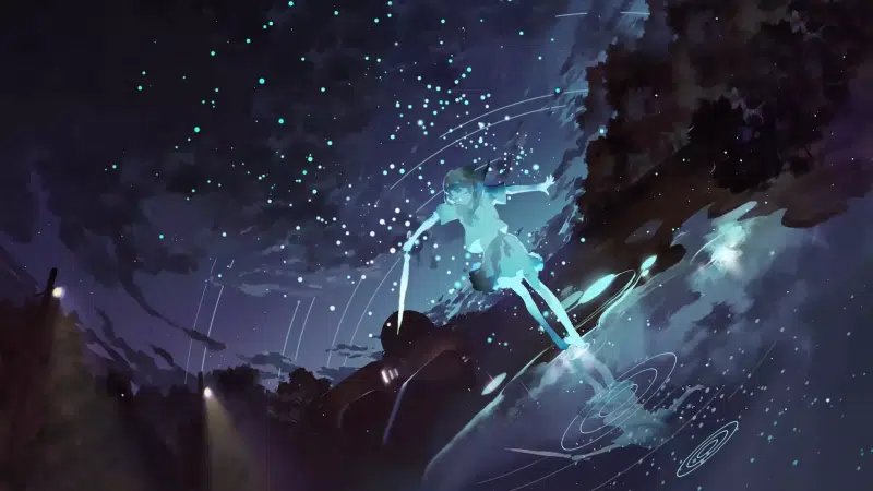 anime, arts, umbrella, night, anime girls, stars, starry sky Live Wallpaper