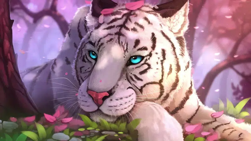 tiger, petals, forest, arts, animals Live Wallpaper